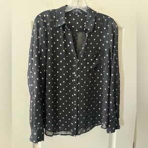 The Limited Polka Dot Gold Bursts Button-Up Blouse Semi- Sheer Women’s size M